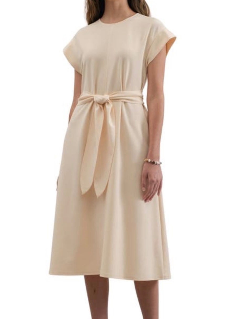 Peach midi dress - with pockets - a-line size medium